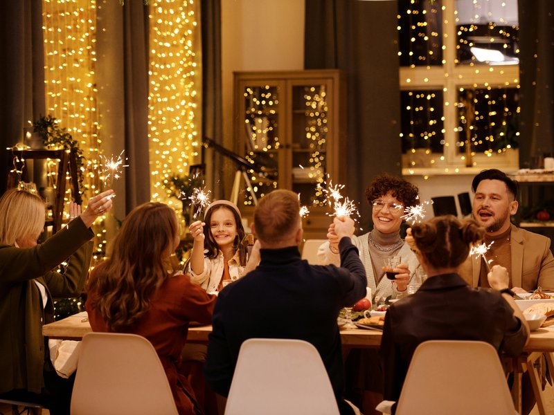 Family dinner with sparklers